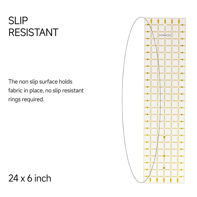 KEARING Quilting Ruler, Non-Slip Acrylic Sewing Ruler for Cutting Fabric, Clear Mini Quilting Ruler Set, 1/2" x 4" and 6" x 24" - Image 2
